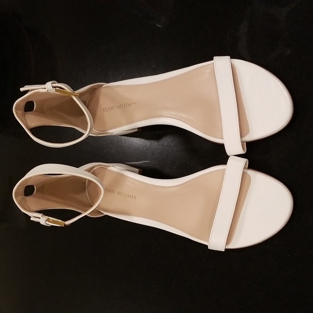 Stuart Weitzman Low Block Heel Leather Sandals Wh… - image 2